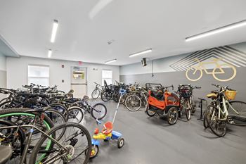 Bike storage rooms with repair station